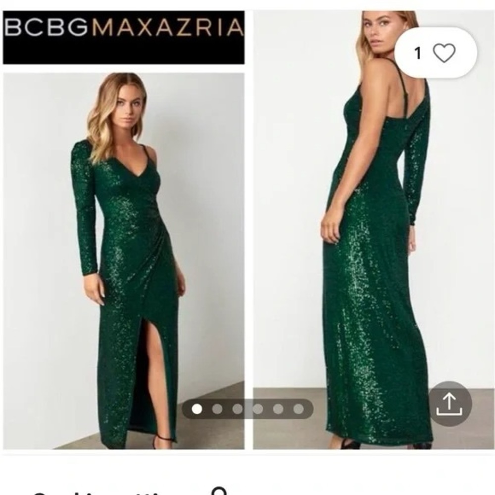 BCBGMAXAZRIA Green sequin Asymmetrical dress. Size S (I am usually size 6-8)